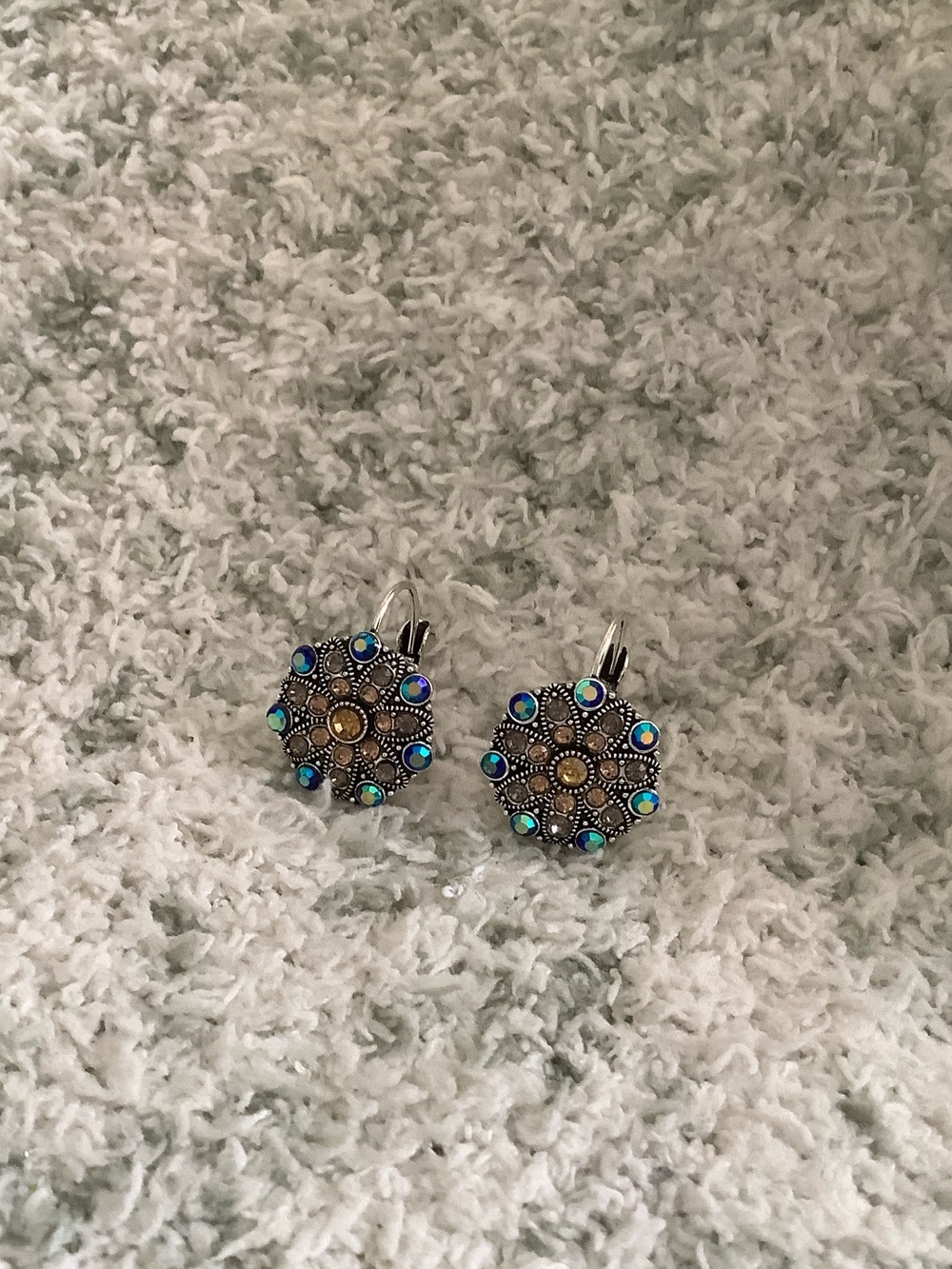 Bohemian Crystal Encrusted Pierced Lever back Earrings NWT .75”